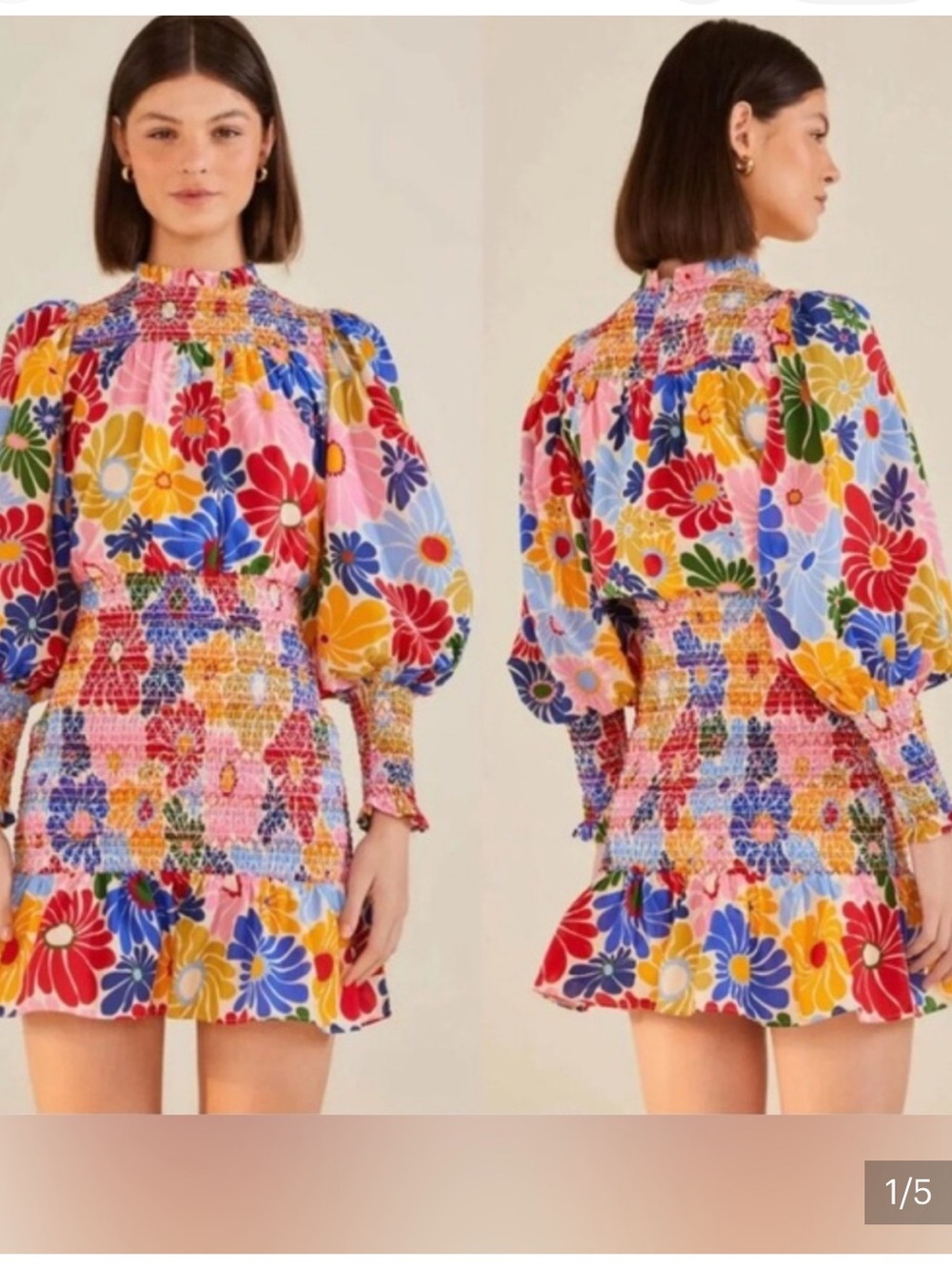 Farm Rio- SZ M Sunny Daisies Sand Mini Dress